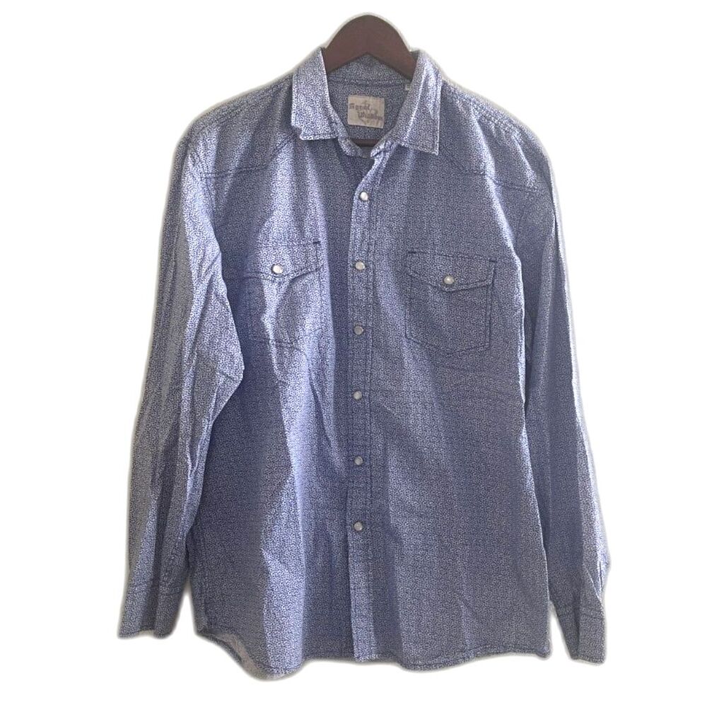 Age of Wisdom Button Up Shirt Mens XL Blue Flip Cuff Pearl Snap Casual Western